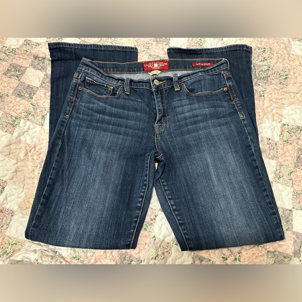 Lucky Brand Women's Dark Blue Sofia Boot Cut Distressed Denim Jeans Pants Sz. 12